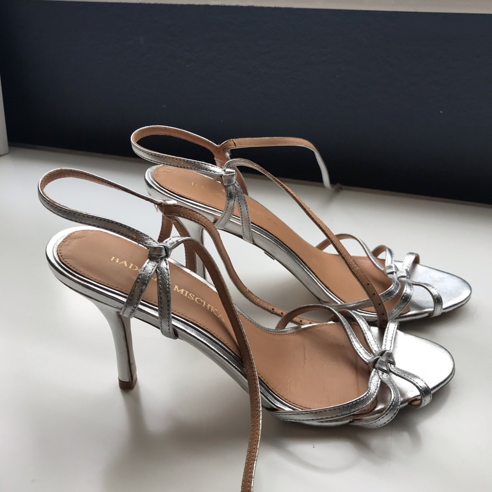 Badgley Mischka silver strappy stilettos